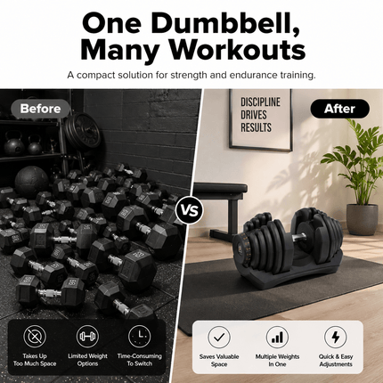 40kg Adjustable Dumbbell Quick Dial Weight System, Space Saving Home Gym Fitness Weight with Non-Slip Handle & Storage Base for Strength Training, Full Body Exercise – Pack of 1 or 2