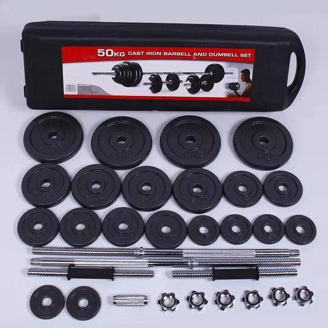 Adjustable Dumbbell & Barbell Set Cast Iron | Home Gym Weights Kit with Connector Bar, Carry Case for Strength Training & Full Body Workout