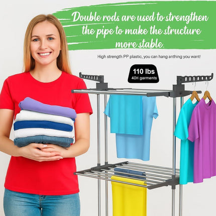 Indoor Outdoor Clothes Airer Drying Rack with Shoe Shelf – Space Saving Laundry Stand