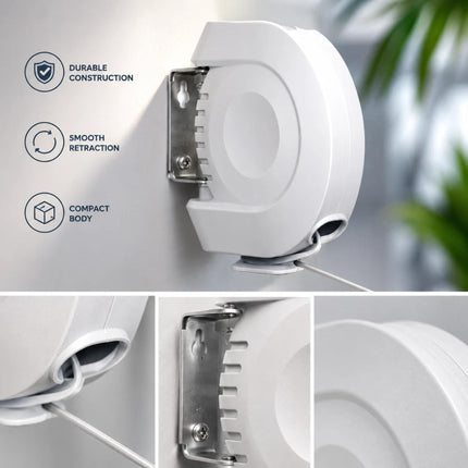 15m Retractable Clothes Line 15KG Heavy Duty Wall Mounted Washing Line for Indoor & Outdoor Use