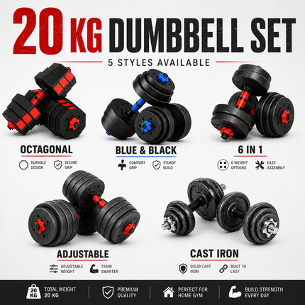 20kg Adjustable Dumbbell Set – 5 Styles