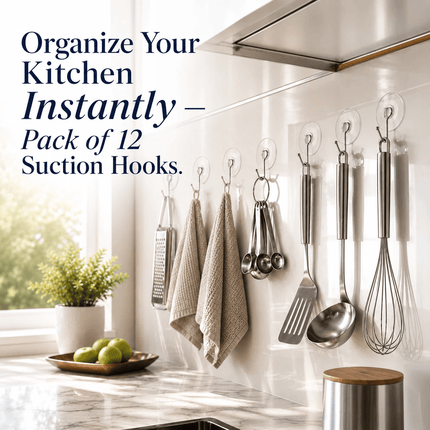 Suction Hooks Pack of 12 Clear Heavy Duty Bathroom Kitchen Wall Sucker Hooks for Towels Keys Utensils Shower Accessories Home Storage Organization