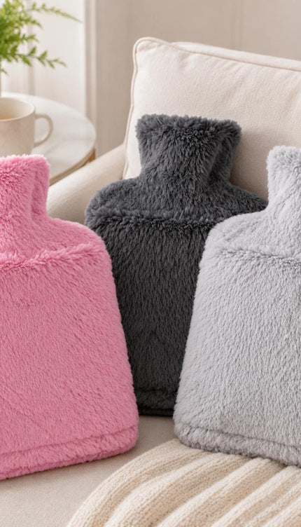 2L Hot Water Bottle with Faux Fur Cover & Hand Warmer Pocket