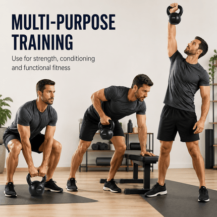 4kg Cast Iron Kettlebell, Black Strength Training Weight with Flat Base for Home Gym Workouts