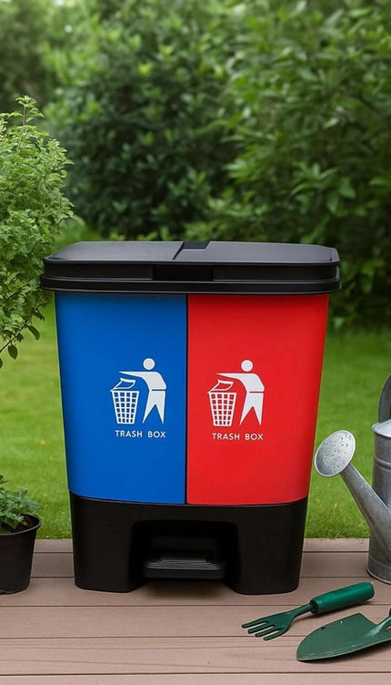 20L Double Compartment Recycling Pedal Bin – Blue & Red