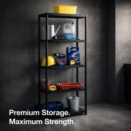5-Tier Plastic Shelving Unit – Black