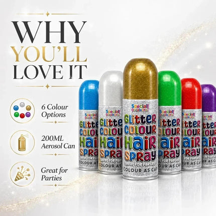Pack of 12 Temporary Hair Colour Spray 200ml Washable Glitter Classic for Special Occasion Fancy Dress Up Hairspray Can for Parties Festivals Halloween - Haircare
