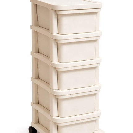 5 Tier Storage Trolley Plastic Drawer Cabinet on Wheels for Kitchen Bathroom Bedroom Home Office Organisation