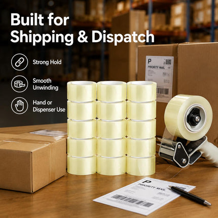 Clear Parcel Tape 48mm x 66m Strong Packing Tape for Boxes | Transparent Packaging Tape for Moving, Shipping, Storage & Dispatch