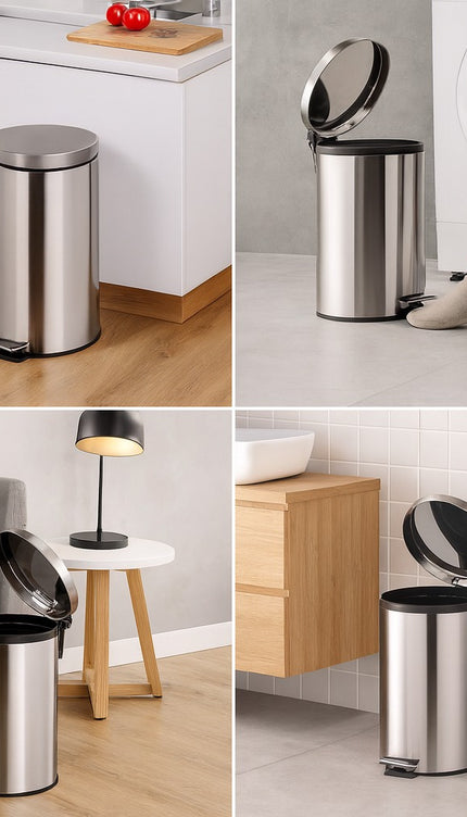 30L Stainless Steel Pedal Bin with Removable Inner Bucket, Hands-Free Foot Pedal Trash Can for Kitchen, Office, Bathroom, Home Waste Disposal, Durable Hygienic Rubbish Bin