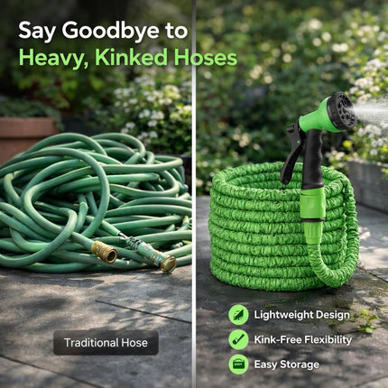 Expandable Garden Hose Pipe 100ft with 8-Function Spray Nozzle – Flexible Water Hose