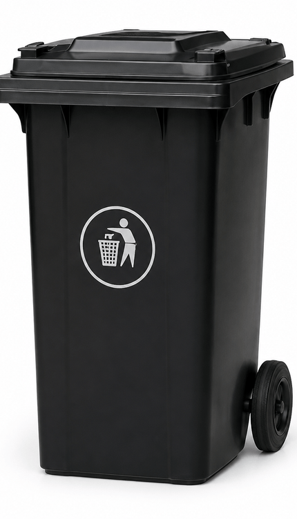 100L Black Wheelie Bin with Lid, Rubber Wheels and Push Handle