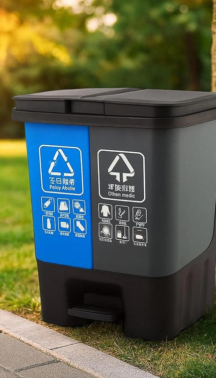 16L Double Compartment Recycling Pedal Bin – Grey & Blue