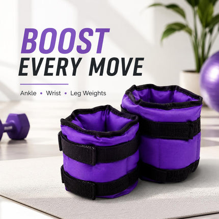 Ankle Wrist Weights Pair Purple Adjustable Leg Weights Straps for Walking Running Yoga Gym Fitness Training Home Workout 0.5kg-3kg