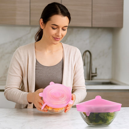 12x Silicone Stretch Lids Flexible Food Covers Reusable Durable Expandable Seal Caps for Bowls Containers Cups Kitchen Storage Solution