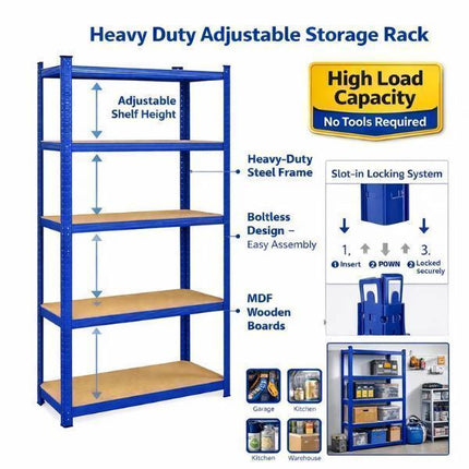Pack of 2 Heavy Duty 5 Tier Garage Shelving Unit | Steel Storage Rack Shelf 180x90x40cm | Workshop Organiser Boltless Metal Shelves
