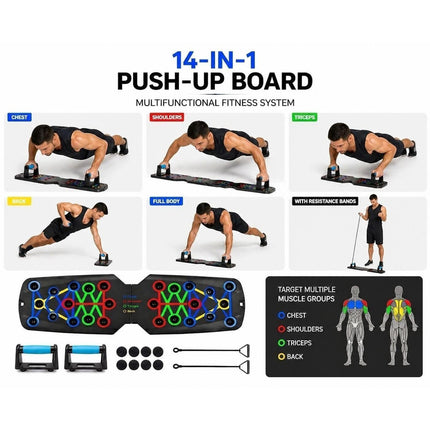 Multifunctional Push Up Board with Resistance Bands, Adjustable Handles Portable Home Gym Workout Equipment for Chest, Shoulders, Arms, Back and Full Body Strength Training Fitness Exercise System