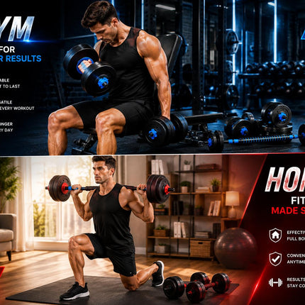 Adjustable Dumbbell & Barbell Set 10-50kg  Heavy Duty Home Gym Weight Training Kit with Connecting Rod & Spin Lock Collars
