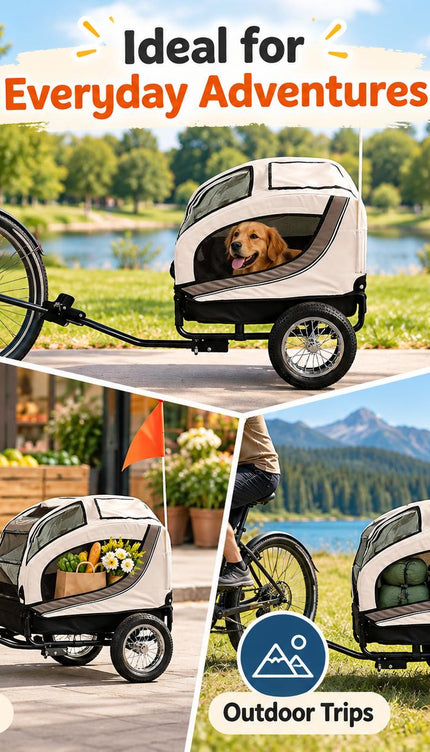 Folding Dog Bike Trailer & Pet Carrier with Safety Flag