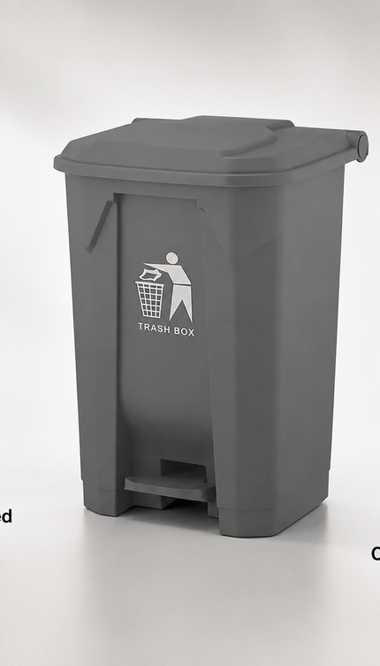 80L Grey Pedal Dustbin with Lid, Large Capacity PP5 Plastic Waste Bin, Foot Operated Rubbish Container for Kitchen, Office, Bathroom, Home & Commercial Use