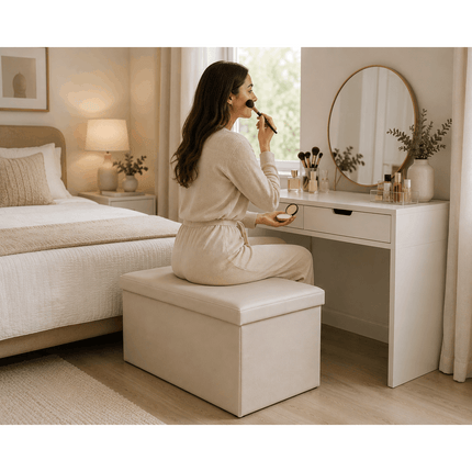 Folding Storage Box Faux Leather Home Footstool Ottoman Seat Stool Storage Box for Bedroom Living Room Toy Clothes Blanket Organisation