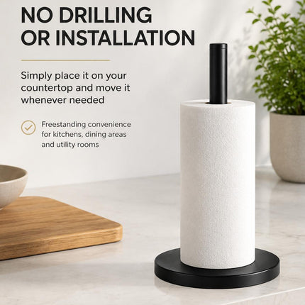 Kitchen Roll Holder Pack of 2 Free Standing Matt Black Stainless Steel Paper Towel Stand Countertop Holder 31.8cm