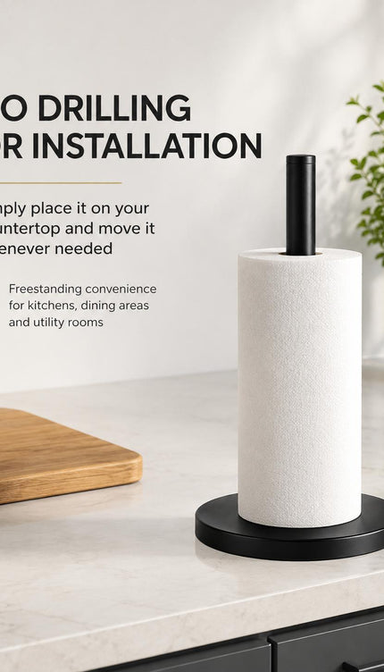 Kitchen Roll Holder Pack of 2 Free Standing Matt Black Stainless Steel Paper Towel Stand Countertop Holder 31.8cm