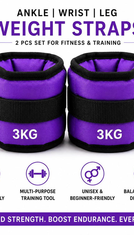 Ankle Wrist Weights Pair Purple Adjustable Leg Weights Straps for Walking Running Yoga Gym Fitness Training Home Workout 0.5kg-3kg