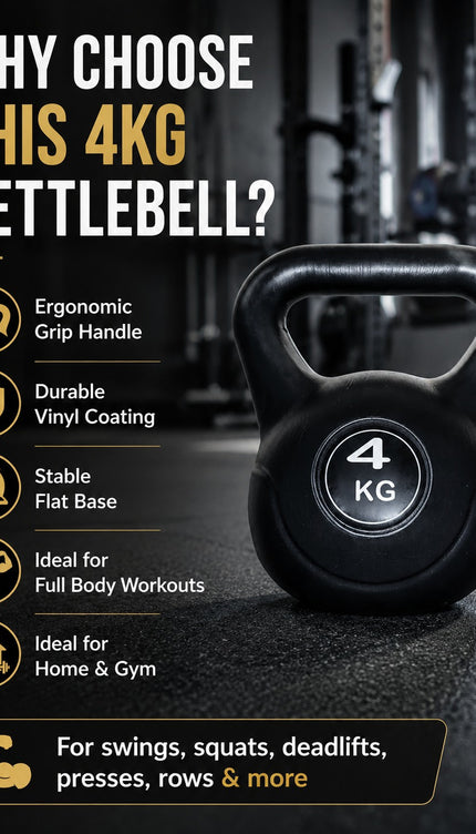 Vinyl Kettlebell Weight 4KG–20KG, Cast Iron Strength Training Equipment with Wide Grip Handle & Stable Flat Base, Free Weight for Home Gym, Squats, Swings and Full Body Workouts
