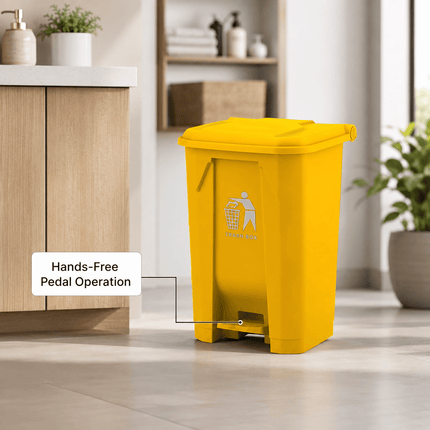 80L Yellow Pedal Dustbin with Lid, Large Plastic Waste Bin, Hands-Free Foot Pedal Trash Can, PP5 Rubbish Container for Kitchen, Office, Bathroom & Workplace