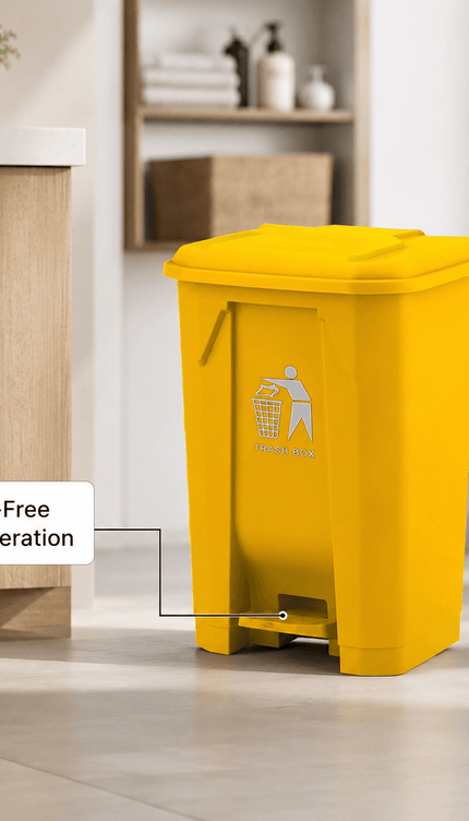 80L Yellow Pedal Dustbin with Lid, Large Plastic Waste Bin, Hands-Free Foot Pedal Trash Can, PP5 Rubbish Container for Kitchen, Office, Bathroom & Workplace