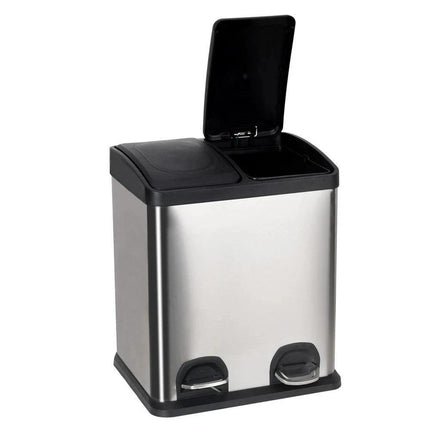 Dual Pedal Bin 2 x 15L Stainless Steel Recycling Waste Can 30L for Kitchen Office