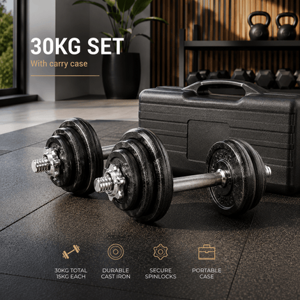 Adjustable Dumbbell Barbell Weight Set Cast Iron 15KG 20KG 30KG 50KG Home Gym