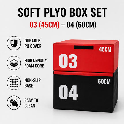 Plyometric Jump Box Set With Soft Foam Stackable Fitness Boxes for Home & Gym Adjustable Heights for Jumps Step-Ups and More Safe Non-Slip PVC Multi-Functional Exercise Equipment
