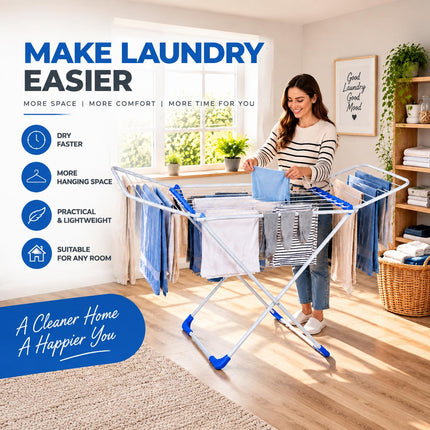 Foldable Clothes Airer 18M Drying Rack with 2 Pack Winged Laundry Dryer Stand Space Saving Foldable Design for Indoor Home Drying