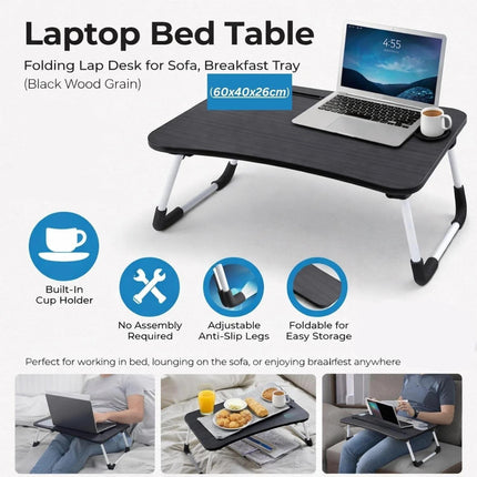 Foldable Bed Laptop Table Portable Lap Desk Laptop Stand Sofa Tray Table for Breakfast - Light Wood/Oak Wood/Black Wood