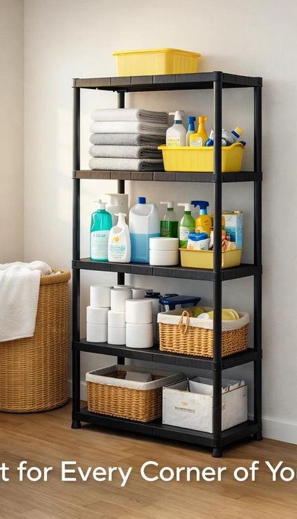 5-Tier Plastic Shelving Unit – Black