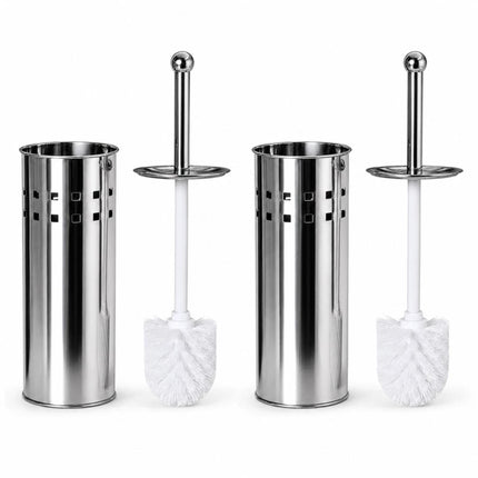 Toilet Brush & Holder Set Silver Stainless Steel Long Handle WC Cleaning Brush with Mirror Finish Storage Holder Bathroom Accessory