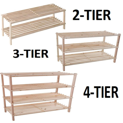2 3 4 TIER SHOE RACK ORGANISER NATURAL SLATED WOOD FOOTWEAR STAND STORAGE SHELF