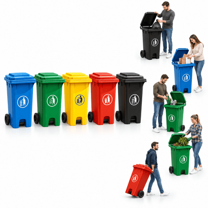 Wheelie Bin 100L 120L Waste Rubbish Dustbin with Lid Rubber Wheels