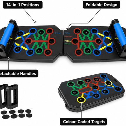 Push Up Board 14 in 1 Foldable Press Up Board, Multi Function Home Workout Equipment for Men Women, Strength Training Push Up Stand for Chest Shoulders Triceps