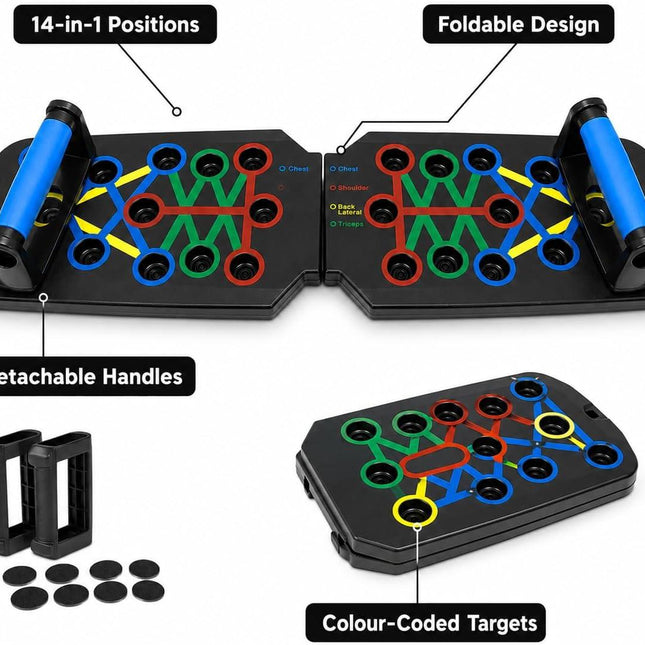 Push Up Board 14 in 1 Foldable Press Up Board, Multi Function Home Workout Equipment for Men Women, Strength Training Push Up Stand for Chest Shoulders Triceps