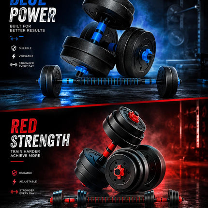 Adjustable Dumbbell & Barbell Set 10-50kg  Heavy Duty Home Gym Weight Training Kit with Connecting Rod & Spin Lock Collars