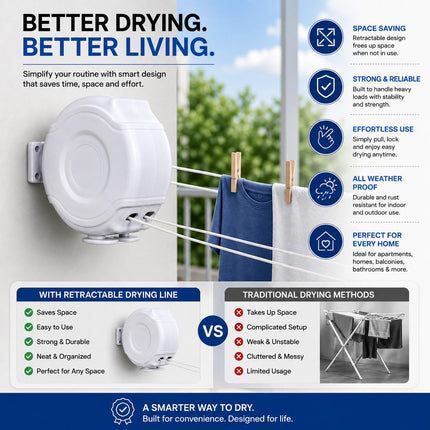 26M Retractable Clothes Line 30KG Heavy Duty Double Washing Line Extendable Wall Mounted Dryer
