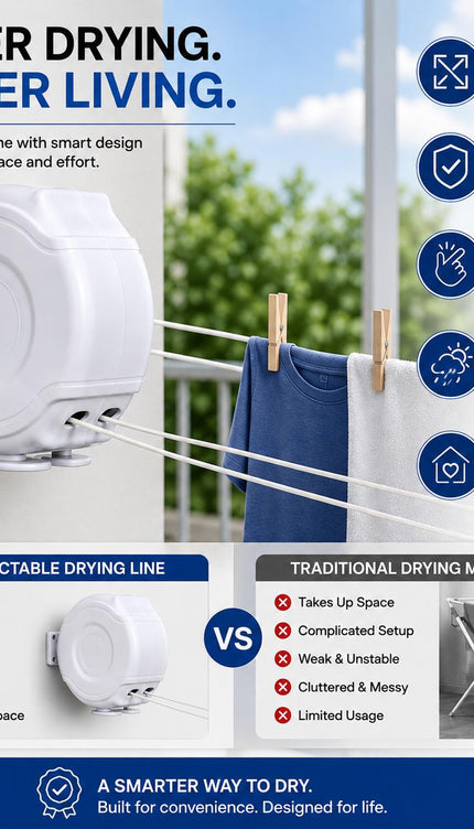 26M Retractable Clothes Line 30KG Heavy Duty Double Washing Line Extendable Wall Mounted Dryer