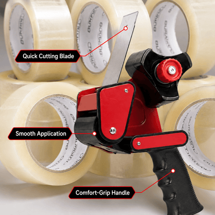 Packing Tape with Dispenser Gun, 6 Rolls 48mm x 66m Strong Parcel Tape for Boxes, Cartons, Moving, Shipping & Storage, Clear