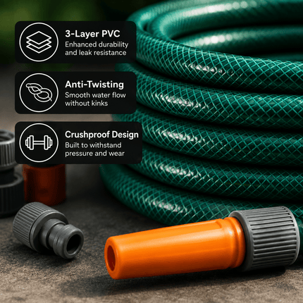 Garden Hose Pipe 12.5mm PVC Water Hose with Adjustable Spray Nozzle, Flexible Outdoor Watering Hose for Garden, Patio & Cleaning