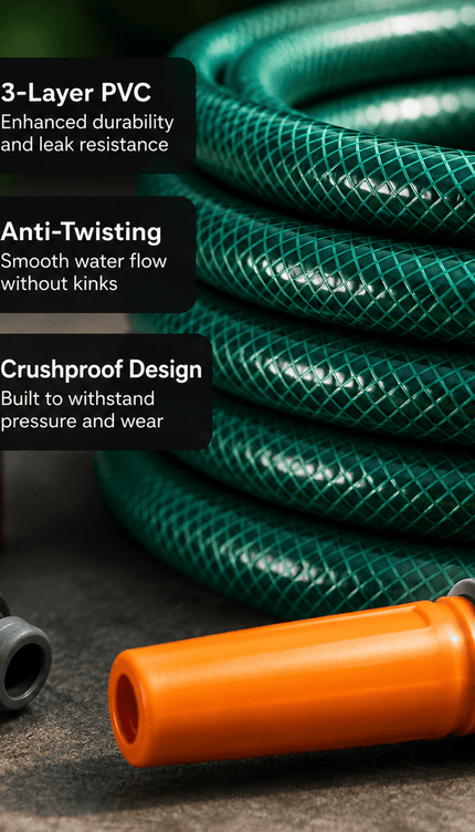 Garden Hose Pipe 12.5mm PVC Water Hose with Adjustable Spray Nozzle, Flexible Outdoor Watering Hose for Garden, Patio & Cleaning