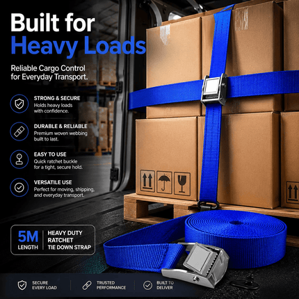 Ratchet Tie Down Strap with Buckle 5M Car Bike Heavy Duty Cargo Lashing Belt for Truck Trailer Transport Moving Load Securing Equipment