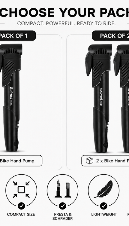 Compact Bicycle Hand Pump 120 PSI for Presta & Schrader Valves